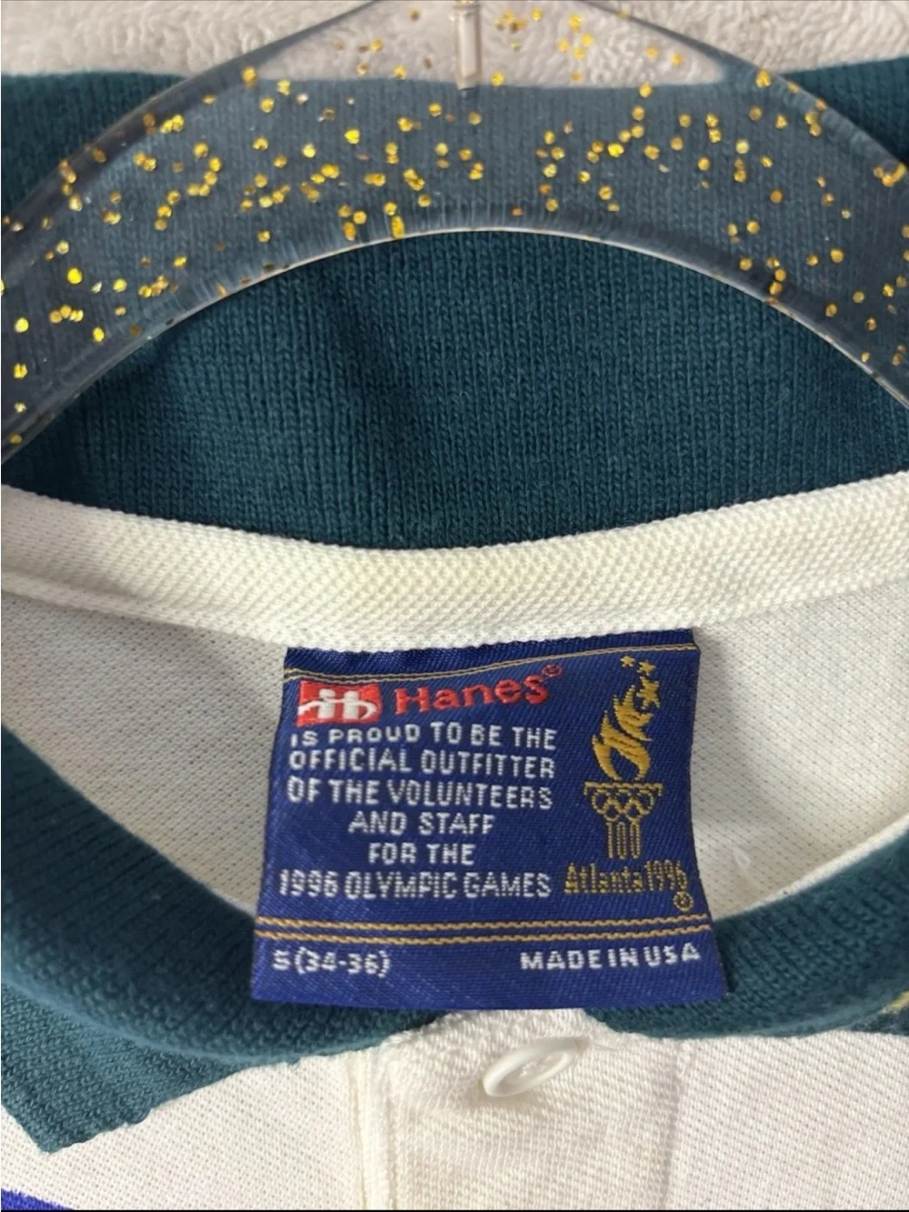 Vintage 1996 Atlanta Olympics Polo Shirt AOP Olympic Rings USA Hanes Small